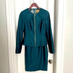 Ted Baker dark green skirt suit with zip jacket, brand size 2 (like a US 4-6)